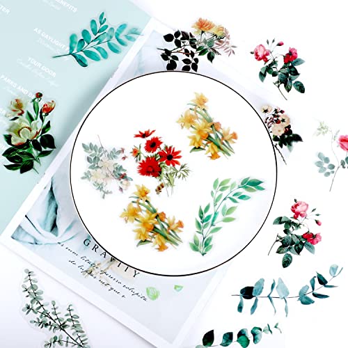 Image of 80 Pieces Natural Vintage Flower Stickers for Scrapbooking, Self-Adhesive Scrapbooking Stickers Supplies Journal for Adult Card Making Letters DIY (Style D)