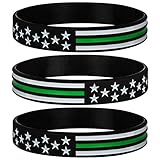 Sainstone Thin Green Line USA Flag Bracelets - Power of Faith Silicone Rubber Wristbands - Support for Border Patrol, Park Rangers, Military Troops, Patriotic, Awareness Gifts for Men Women (Small 7”)