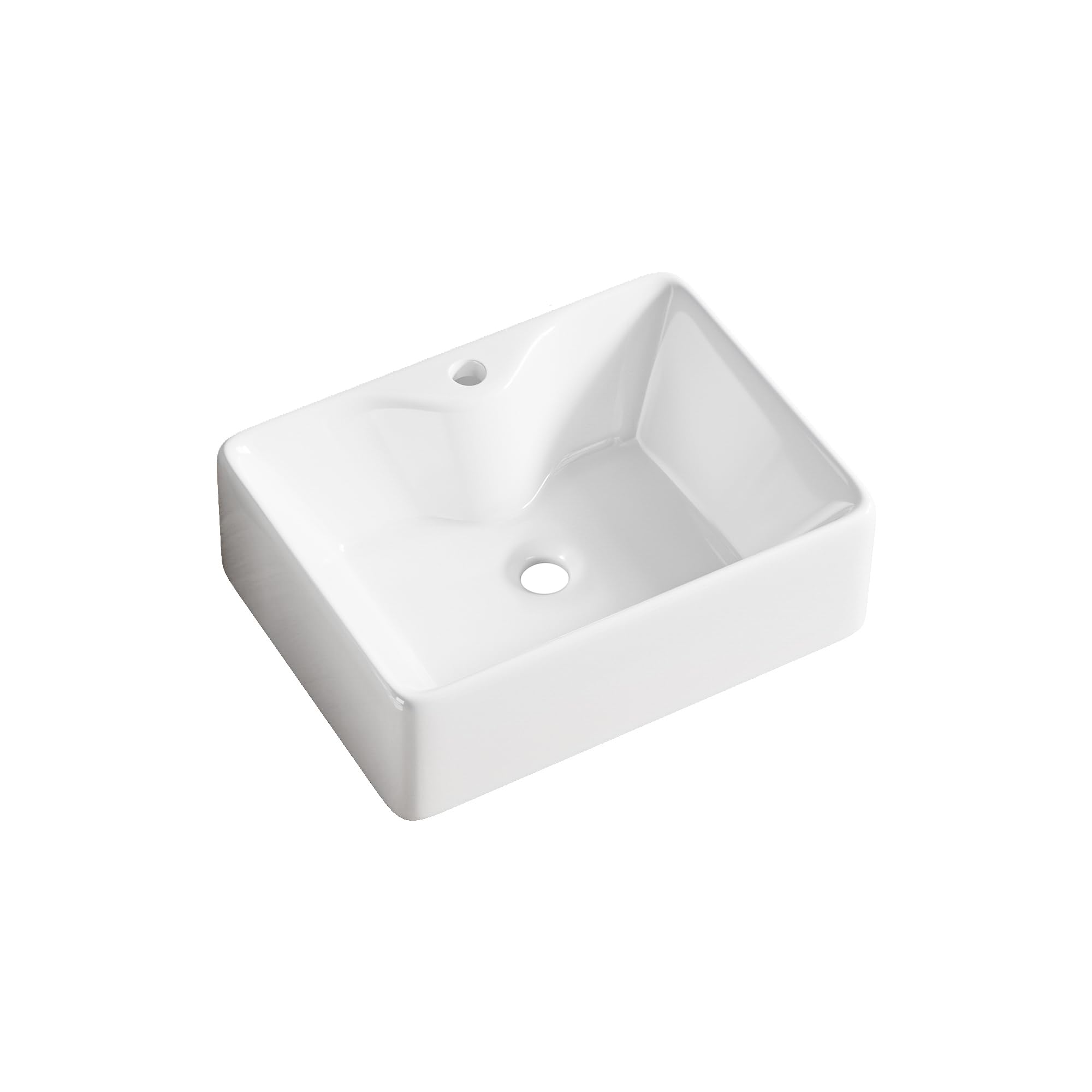 Lavabo rettangolare in ceramica bianca 40 x 30 x 13 cm – Lavabo da appoggio con spiaggia per miscelatore – Design moderno con angoli arrotondati – ideale per il bagno contemporaneo – facile