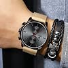 GOLDEN HOUR Mens Watch Fashion Sleek Minimalist Quartz Analog Mesh Stainless Steel Waterproof Chronograph Watches for Men with Auto Date