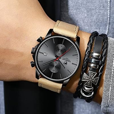 GOLDEN HOUR Mens Watch Fashion Sleek Minimalist Quartz Analog Mesh Stainless Steel Waterproof Chronograph Watches for Men with Auto Date