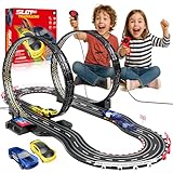 YOOHBERRYS Autorennbahn Rennbahn Elektrisch Kinder, 1:64 Autobahn USB Elektrische Rennstrecke, 2 Slotcars Rundenzähler & Zubehör, Rennstrecke Auto Spielzeug Geschenke Mädchen Jungen 3 4 6-12 (308CM)