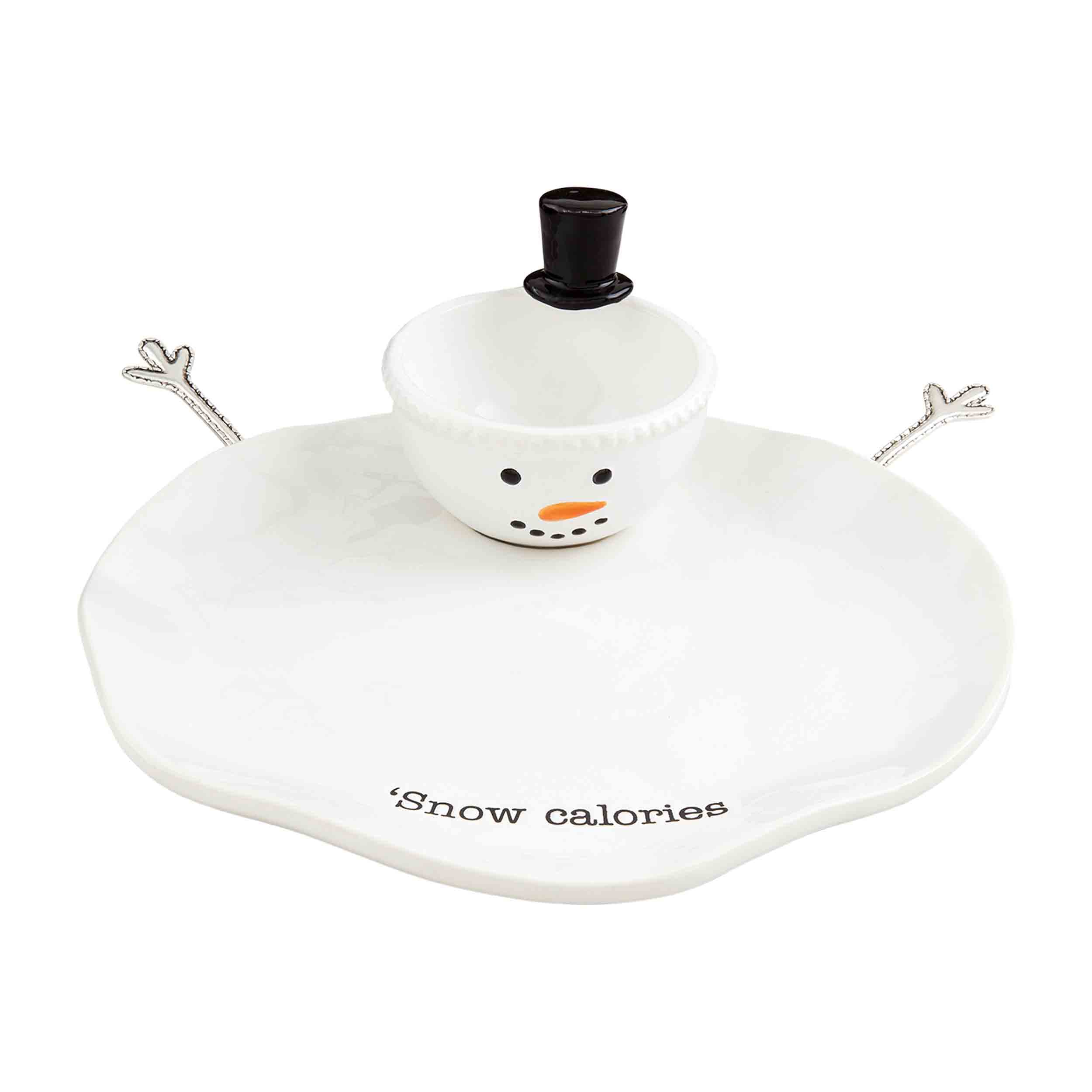 Mud PieMelted Snowman Chip and Dip Bowl Set, White, 9 1/2" x 4"
