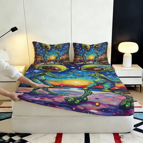 Drap-housse microfibre imprimé 3D espace élastique pour lit 120x200 - 7