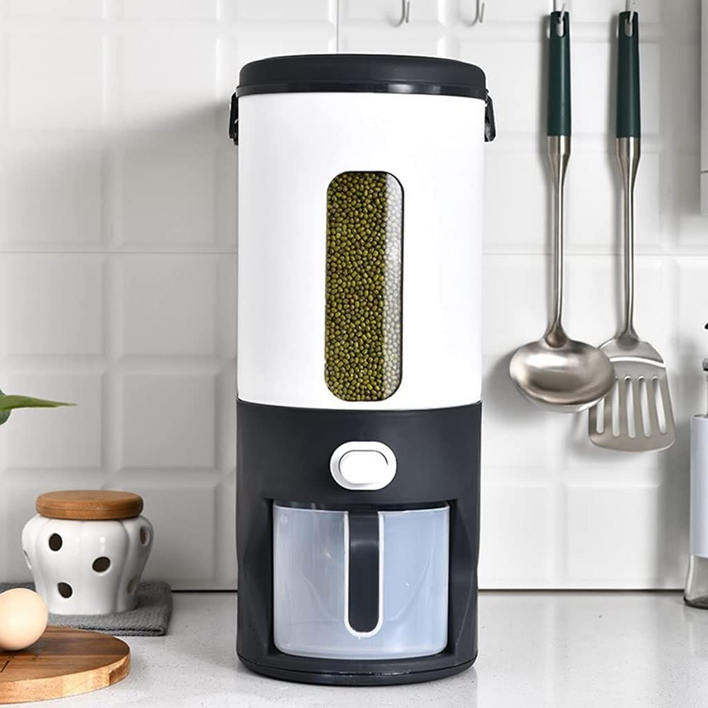 Dozownik Płatków Kukurydzianych Dozownik zbóż blat, spiżarnia ryżowa Duży Healtight Grain Dispenser Container One-Click Household Household Hermetyczny (Color : Black-15kg)