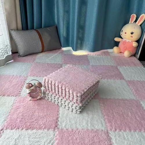 Lot de 10 dalles de moquette emboîtables en mousse bicolore rose blanc