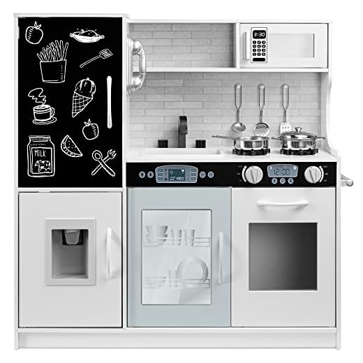 Best Choice Products Pretend Play Kitchen Wooden Toy Set for Kids with Realistic Design, Telephone, Utensils, Oven, Microwave, Sink - White