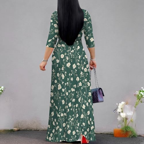 Image of SUZONANA Plus Size Dresses for Women Floral Print Maxi Dress Flowy 3 /4 Sleeve with Belt
