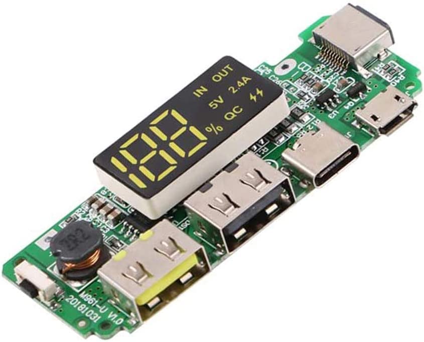 ERH India 18650 Charger Board Lithium Battery Charging Module Dual USB 5V 2.4A Mini Type-C Module for Multiple Applications, Automotive Systems, Power Tools etc.