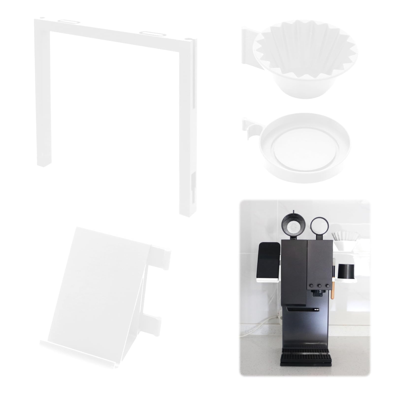 Aufbewahrungsregal für Kaffee-Zubehör, kompatibel mit xBloom Studio-Maschine, Design mit mehreren Fächern, abnehmbare Halterung, Espresso-Ausrüstungs-Organizer, Halter (weiß links)