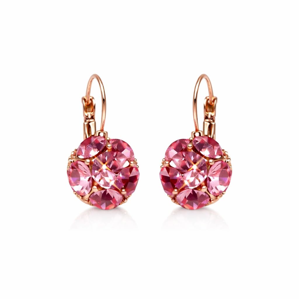 MIAMI Crystal Pink Hoops Gold Bali Korean Earrings set for Women & Girls | Diamond Earing Western | Stylish Ear Rings Jewellery for woman Accessory | Valentine Gift for Girlfriend couple -278
