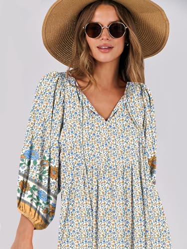 Image of ANRABESS Womens Boho Floral 3 /4 Puff Sleeve Maxi Dress | Tiered Flowy Loose Fit, Comfy Soft Rayon Fabric, Wedding Guest Church Beach, Modest Elegant, Spring Summer Fall Outfits