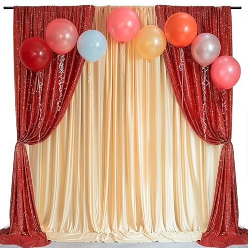 JYFLZQ Telón de lentejuelas rojo 4x10ft 2 paneles miniatura 4