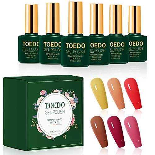 Gel Nail Polish Set - TOEDO Fall Winter Nail Gel 6 Colors Tan Brown Colors Soak Off LED Nail Lamp Gel Polish Kit for Home DIY Manicure Nail Designs