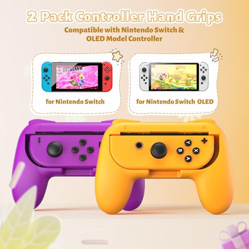 Image of FASTSNAIL Grips Compatible with Nintendo Switch for Joy Con & OLED Model for Joycon, Wear-Resistant Handle Kit Compatible with Joy Cons Controllers, 2 Pack(Orange and Purple)