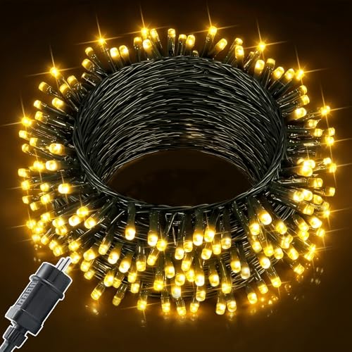 Meision Łańcuch świetlny na zewnątrz, 10 m, 100 diod LED, łańcuch świetlny z 8 trybami pracy, timer, funkcja pamięci, IP44, wodoszczelny, na balkon, do ogrodu, na imprezę, ciepła biel