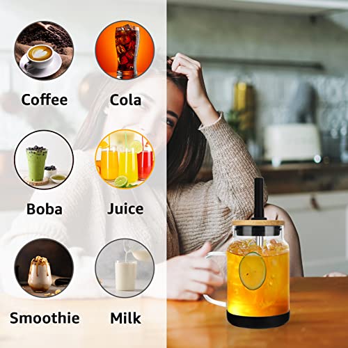 Tronco 20Oz Glass Coffee Mug With Straw Handle And Lid Water Tumbler Reusable Iced Coffee Boba Drinking Cup With Anti Slip Bumper For Kids Adults,Bpa Free #TOP4