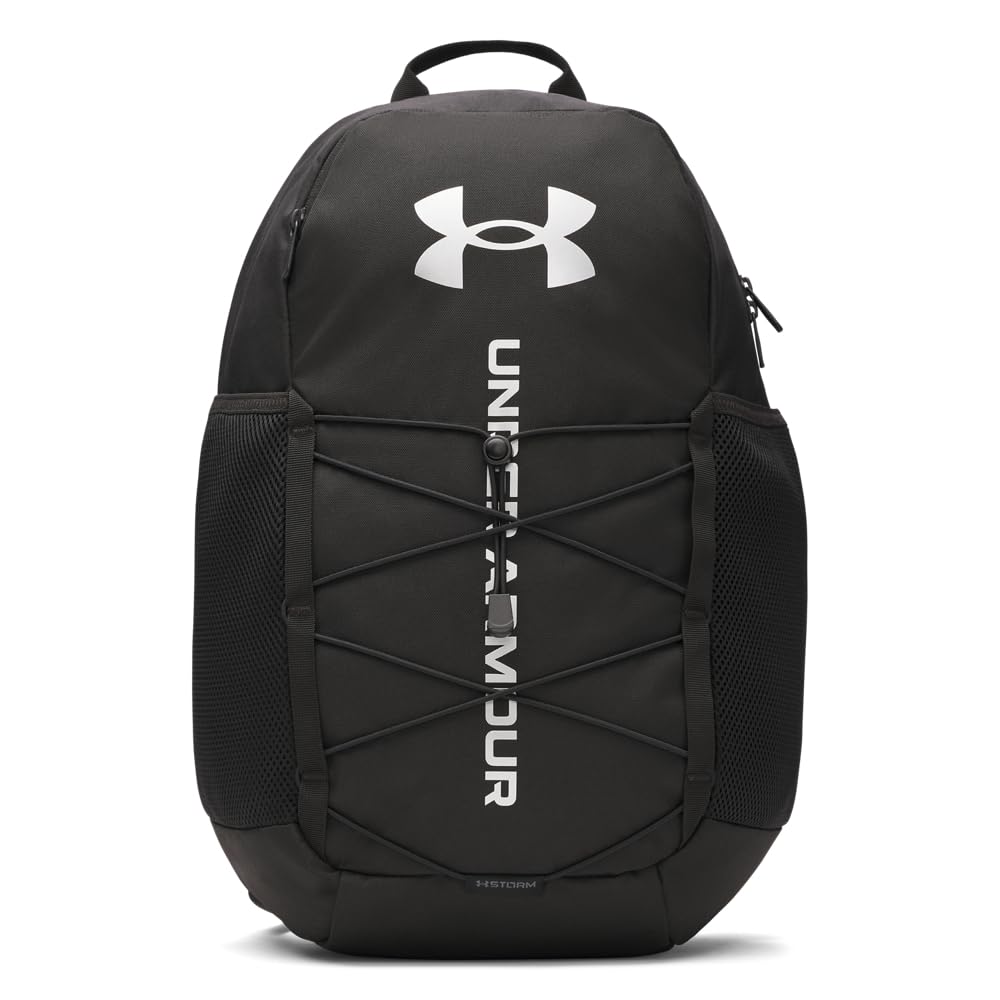 Under Armour Unisex Hustle Sport 6.0 Backpack, Zaino palestra idrorepellente per sport e atletica, Zaino sportivo con resistente fondo rivestito,Black/Black/Metallic Silver,OSFM