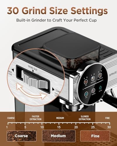 Spacekey Espresso Coffee Machine with Grinder, Milk Frother, Cold Brew, 20 Bar