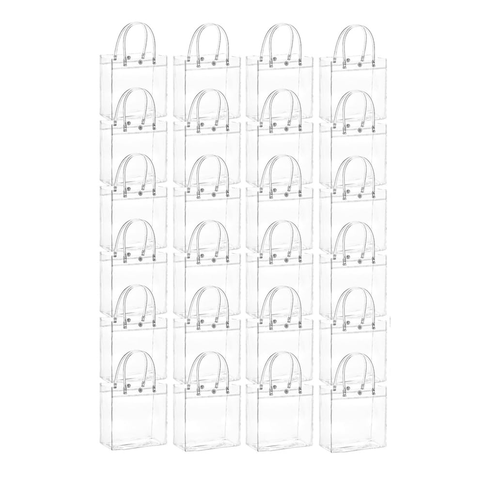 CTRLZS 20 Pcs Clear Gift Bags with Handle Gift Bags Transparent Reusable Tote Bags Candy Goodie Bags Tote Bag 15x16x7cm