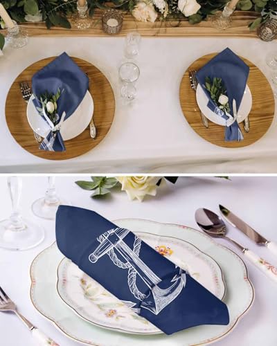 Servilletas de tela azules con ancla, set x4 miniatura 3