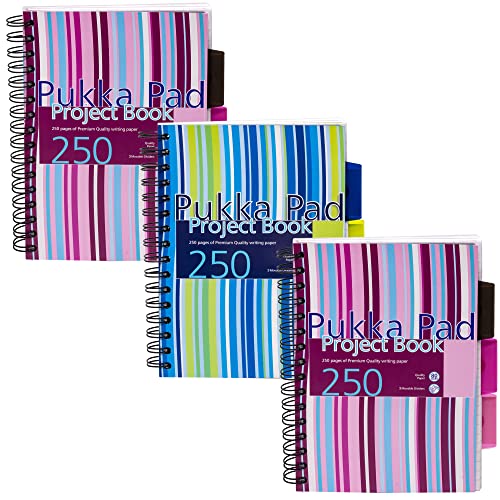 Pukka Pad Project Book Wirebound Perforated Ruled 3-Divider 80gsm 250pp A5 Assorted Ref PROBA5 [Pack 3]