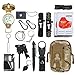 Proster 18 in 1 Kit di Sopravvivenza con Bussola Militare Professionale Kit Emergenza Multifunzione per Campeggio Alpinismo con Borsa Camouflage Inclusi Coperte Termiche Lenti Riflettenti Braccialetti