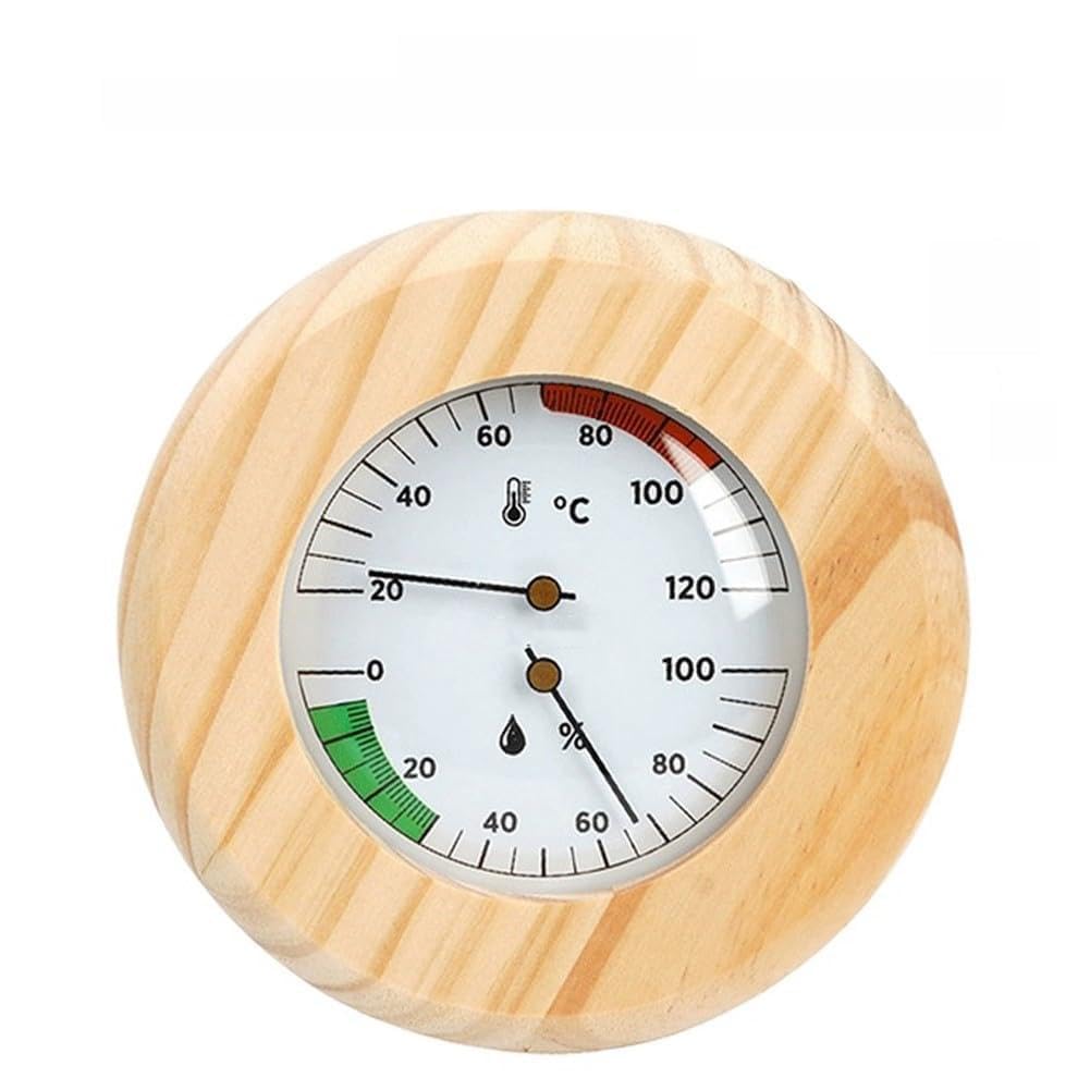Termometro e igrometro per sauna, misuratore di umidità di temperatura di legno meccanico fissato al muro per bagno turco, batteria