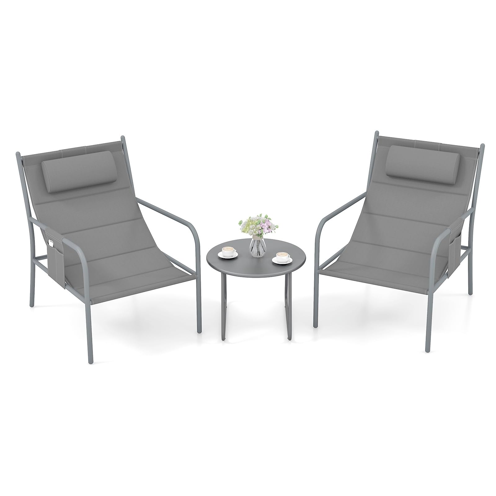 KOMFOTTEU Set di 3 mobili da balcone con 2 sedie da giardino e tavolino, set di mobili da giardino in ferro e tessuto, set da giardino per balcone e terrazza