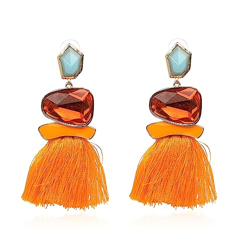Vintage Drop Dangle Earrings Boho Statement National Style Tassel Fringe Rhinestone Crystal Long Earrings for Women