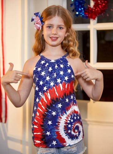 Image of BesserBay Girls Summer Back Button Halter Neck Tank Top Cold Shoulder Casual Blouse Pleated Sleeveless Shirts 5-14 Years