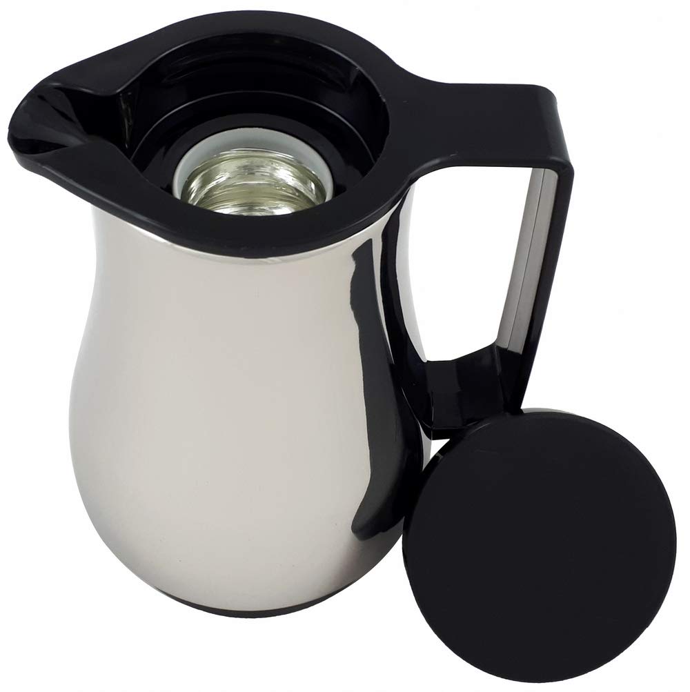 Helios Isolierkanne Champion Schwarz 0,6L – 6h Heiß - Hält Getränke heiß & kalt – Elegantes Design mit verchromtem Stahl - Einfache Reinigung