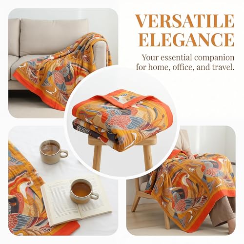 Image of SANACYNA Muslin Throw Blanket Oriole Birds 100% Cotton 6-Layer Gauze Bed Blanket Lightweight Soft Breathable Blanket for Sofa Bed Coverlet Both Sides (B-Yellow Bird, 80 x 90 in)