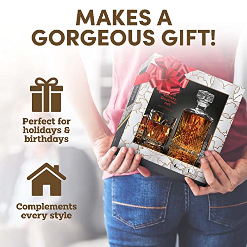 Paksh Novelty Whiskey Decanter Set - 7-Piece Italian Crafted Glass Decanter & Whiskey Glasses Set - Holiday Whiskey Gifts For Men And Women W/ Ornate Stopper And 6 Cocktail Glasses #TOP7