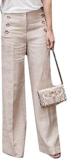 flywinner Womens Wide Leg High Waist Button Linen Palazzo Pants