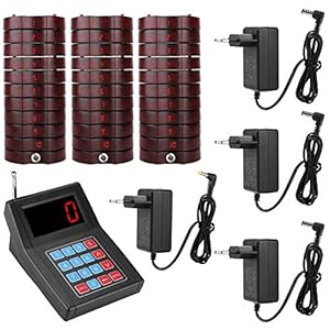 Draadloos oproepsysteem, SU-668 30-ontvanger Pager Kelner bellen Draadloos oproepwachtrijsysteem Rood 100-240V…