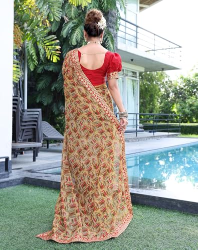 Image of Yashika Women's Georgette Saree with Lace Border |Solid Digital Printed Saree for Women
