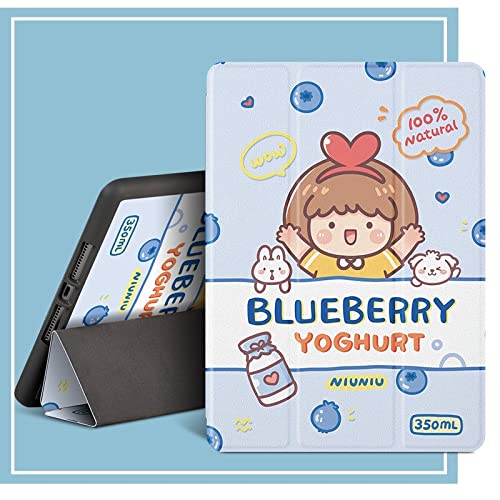 XIANRENGE Coque ipad5/ipad6 9.7 2018/2017, Housse De Protection Ultra Fine - Porte-Crayons - Smart Cover Légère avec Veille/Réveil Automatique, Cute Blueberry Girl, ipad 5/6 (9,7 Pouces)