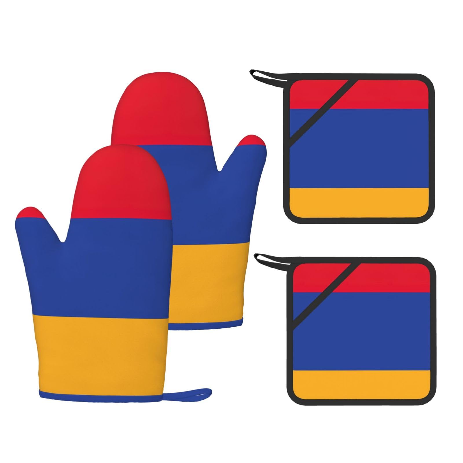 Flag of Armenia Printed Kitchen Oven Gloves and Potholder 4 Pcs, Non-Slip Heat Resistant Mitts for Baking Chef