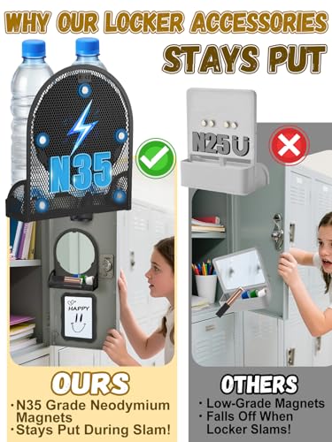 Image of ANPHSIN 12Pcs Metal Magnetic Locker Accessories Decor for Girls /Boys, Black | With Mirror, Whiteboard, 2 Pen Holders, 8 Markers, Locker Decorations Organizer Kit, Back to School Stuff Supplies