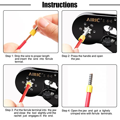 Airic Ferrule Crimping Tool -Wire Ferrule Crimper Plier For Awg 23-10 End-Sleeves Ferrule, Self-Adjustable Ratchat Wire Crimp Tool For Ferrules #TOP5