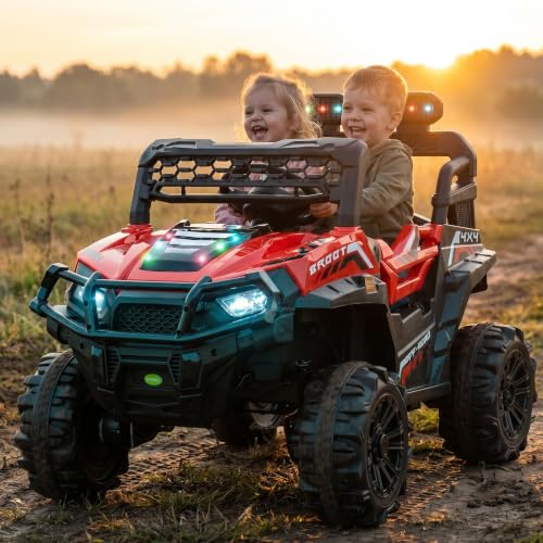 Image of Baybee Broot Electric Car for Kids with Parental Control | Baby Battery Operated Ride On Toy Car with 4x4 Motor, RGB Lights, Music & Swing Mode | Rechargeable Battery Car for Kids 2-6 Years (Red)