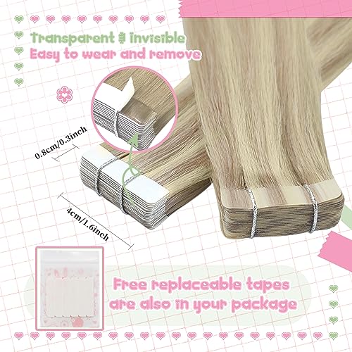 YoungSee Tape in Hair Extensions Highlight Blonde Invisible Tape Hair Extensions Real Human Hair for Short Hair Light Blonde Highlight Easy to Apply 12 Inch 20pcs 30g - Image 3
