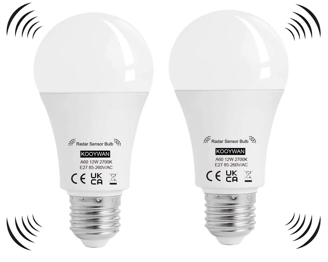 KOOYWAN led glühbirne mit bewegungsmelder 9W E27 warmweiß 2700K Bewegungsmelder-Lichtsteuerung Radarlampe 2 stk