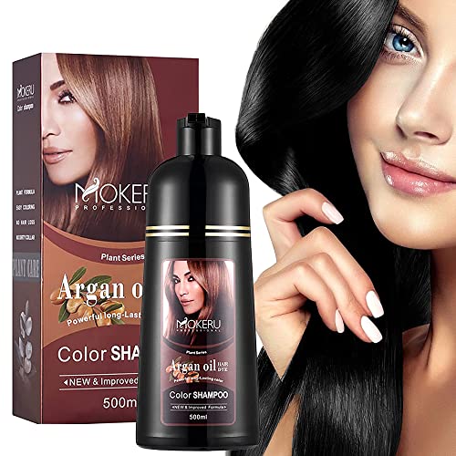 Tinte de Cabello Negro con Aceite de Argán, Champú Semi-Permanente 3 en 1 Natural Black, Fácil de Usar