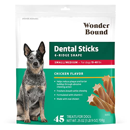 Image of Wonder Bound Chicken Flavor Dental Sticks for Small /Medium Dogs (15-40 lbs), 6-Ridge Shape for Plaque & Tartar Control, Freshens Breath, Made With Real Chicken, 45 Count