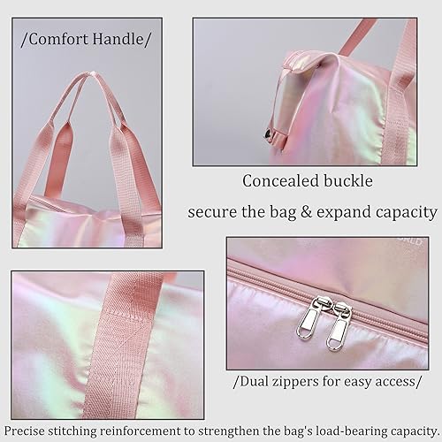 Large Travel Duffle Bag - Dry/Wet Separation Tote - Lightweight Waterproof Gym Yoga & Weekend Overnight Bag (Pink)4