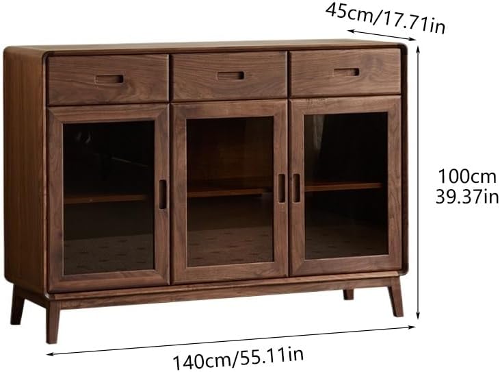 Sideboard Buffet Cabinet 140x45x100cm Walnut Home Kitchen Cutlery Storage Cabinet, Simple Living Room Wall Furniture, Solid Wood Entrance Table