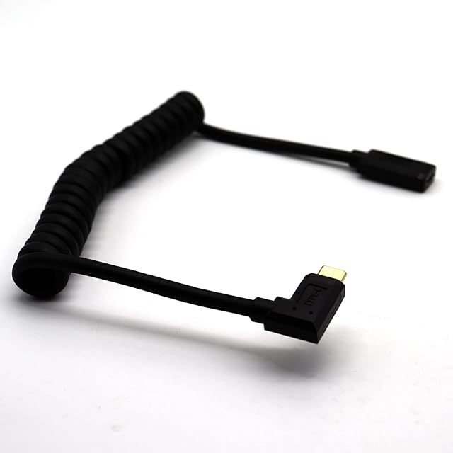 Spring Fast Data Charging Coiled USB C Cable, Disscool 90 Degree Angle USB 3.1 Female to USB 3.1 Male Cord Type C Extension Cables, Compatible With 4K Video/Notebook/Dock(1.2m)