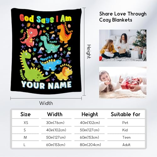 Custom Dinosaur Blanket, Cozy Soft Throw Gifts for Boys, 40x50 Inch Cute Flannel Blanket for Dinosaur Lovers, God Says I Am Throw Blankets for Couch Sofa